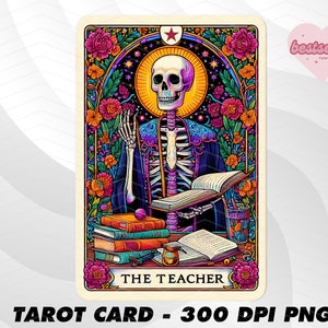 Leraar Tarot Card, Funny Tarot Card PNG, Tarot kaarten grappige PNG, tarotkaarten png, Skeleton Skull Sublimation Design, Tarot PNG Download