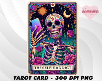 Selfie Addict Tarot Karte, Lustige Tarot Karte PNG, Tarot karten lustig PNG, Tarot Karten Png, Skelett Schädel Sublimation Design, Tarot PNG Download