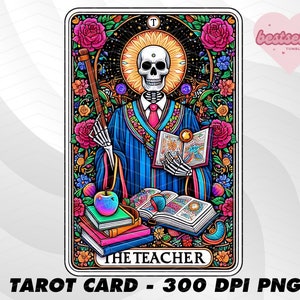 Leraar Tarot Card, Funny Tarot Card PNG, Tarot kaarten grappige PNG, tarotkaarten png, Skeleton Skull Sublimation Design, Tarot PNG Download