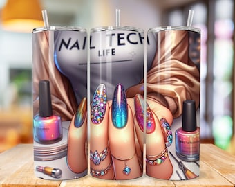 Nail Tech Tumbler Wrap, 20oz Skinny Sublimation Tumbler Design, Nail Tech Sublimation Design, Nail Artist Tumbler Png Download, Nail Tumbler