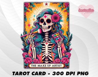 Make Up Artist Tarot Card, Funny Tarot Card PNG, Tarot cards funny PNG, tarot cards, Skeleton Skull Sublimation Design, Tarot PNG Download