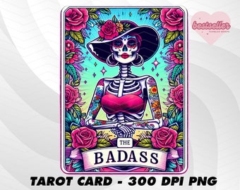 The Badass Tarot Card, Funny Tarot Card PNG, Tarot cards funny PNG, tarot cards png, Skeleton Skull Sublimation Design, Tarot PNG Download