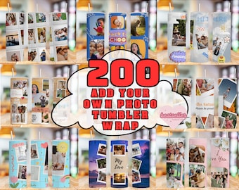 200 Add your Own Photo Tumbler Wrap Bundle, Own Photo Self Editable Tumbler, Canva Editable Tumbler, Family Picture Tumbler, 20 oz Editable
