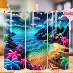 Tropical Beach Tumbler Wrap 20oz tumbler wrap Bundle Ocean tumbler wrap Sunset Sublimation Sea Design Seashell Digital Download