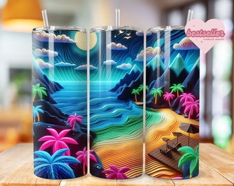 Tropical Beach Tumbler Wrap 20oz tumbler wrap Bundle Ocean tumbler wrap Sunset Sublimation Sea Design Seashell Digital Download