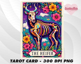 The Heifer Tarot Card, Funny Tarot Card PNG, Tarot cards funny PNG, tarot cards png, Skeleton Skull Sublimation Design, Tarot PNG Download