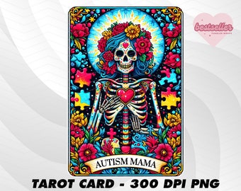 Autism Mama Tarot Card, Funny Tarot Card PNG, Tarot cards funny PNG, tarot cards png, Skeleton Skull Sublimation Design, Tarot PNG Download