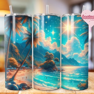 Tropical Beach Tumbler Wrap 20oz tumbler wrap Bundle Ocean tumbler wrap Sunset Sublimation Sea Design Seashell Digital Download