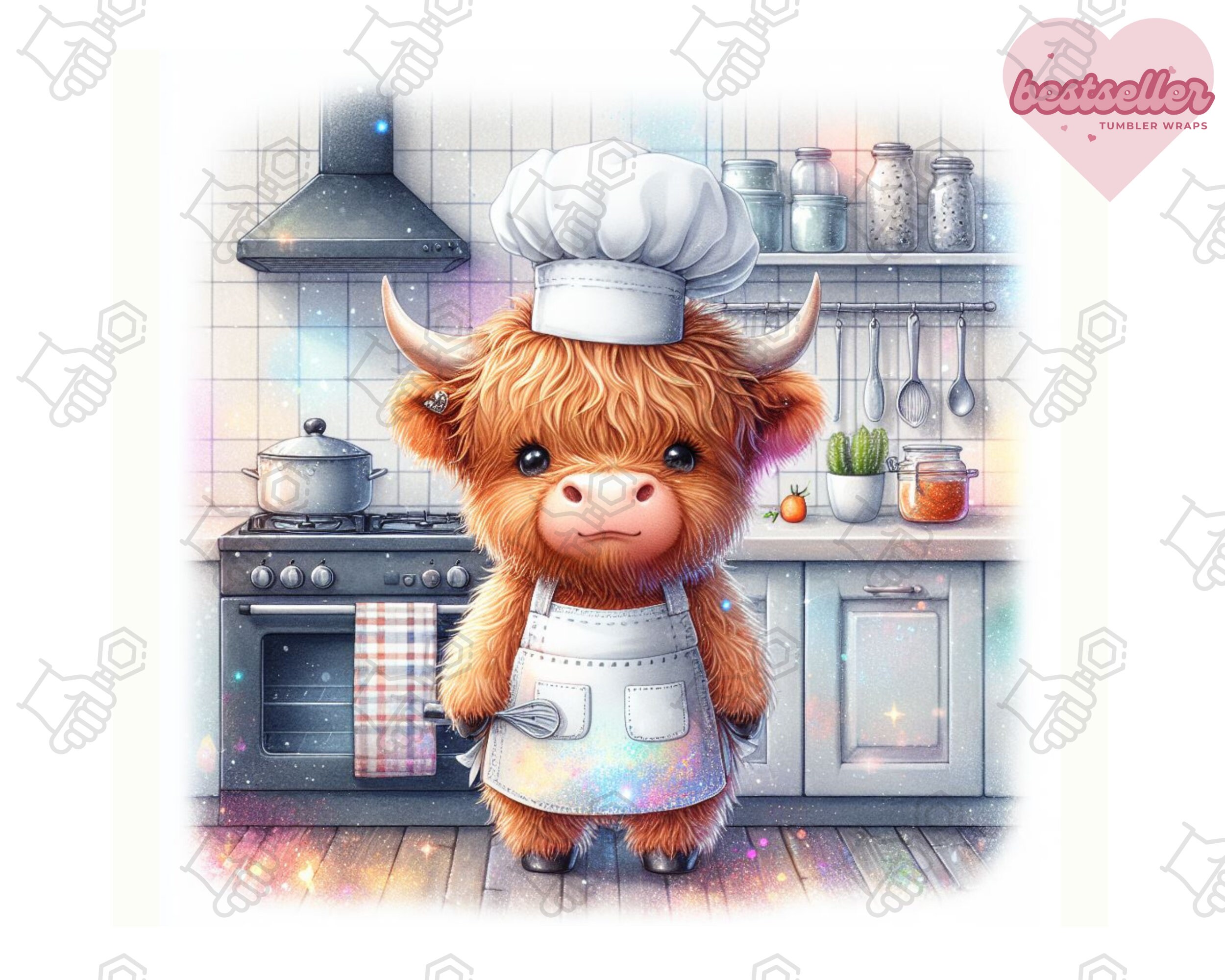 Highland Cow Chef PNG, Kitchen Theme Sublimation Design for 20oz Skinny ...