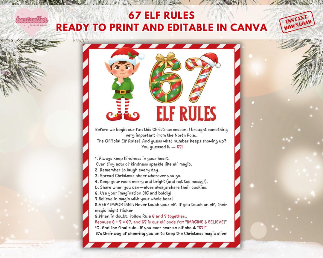 6 7 Elf Rules, Six Seven Elf Letter, 6-7 Elf Rules Letter, Elf Rules ...