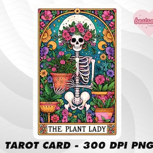 Carta de tarot Plant Lady, Carta de tarot divertida PNG, Cartas de tarot PNG divertidas, cartas de tarot png, Diseño de sublimación de calavera esqueleto, Tarot PNG Descargar