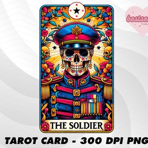 De soldaat Tarot kaart, grappige Tarot kaart PNG, Tarot kaarten grappige PNG, tarotkaarten png, skelet schedel sublimatie ontwerp, Tarot PNG downloaden