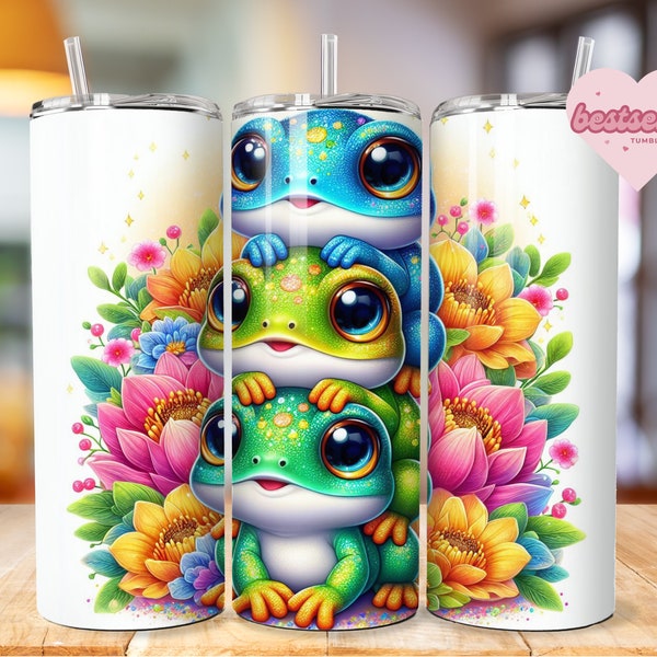 Cute Baby Frog Tumbler Wrap, 20oz Sublimation Tumbler Design, Frog Sublimation Design Png, Floral Frog umbler Download, Frog tumbler wrap