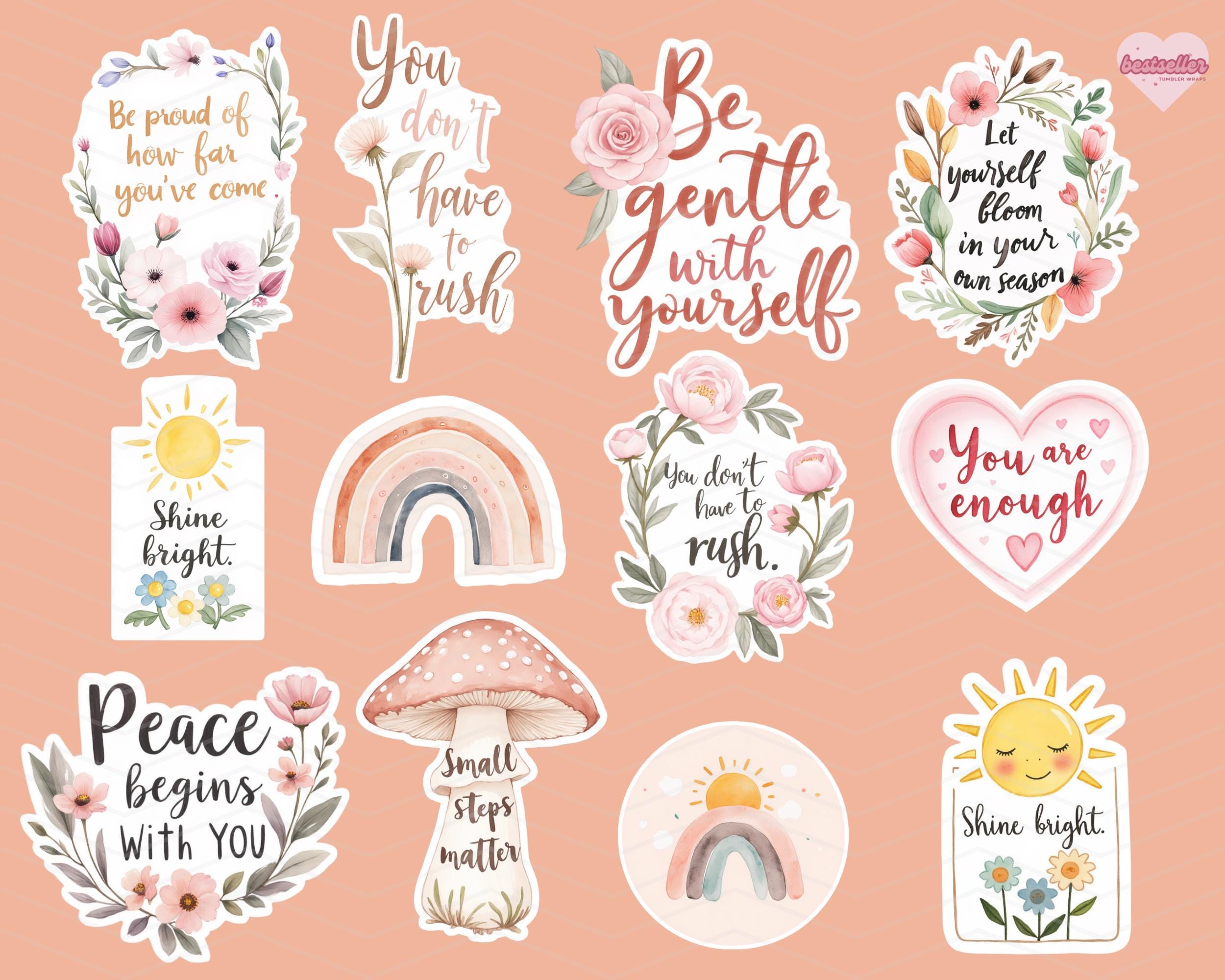 Floral Printable Stickers Png, Cute Inspirational Sticker Png, Positive ...