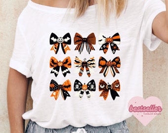 Halloween Bow Png, Coquette Bow PNG, Trendy Bow Shirt Png, Halloween Pumpkin Apple, Halloween Sublimation Design Halloween PNG Shirt