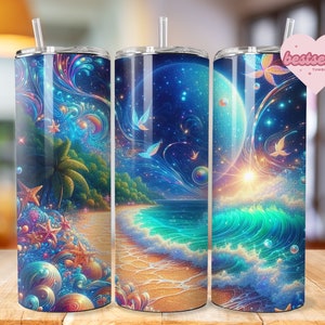 Tropical Beach Tumbler Wrap 20oz tumbler wrap Bundle Ocean tumbler wrap Sunset Sublimation Sea Design Seashell Digital Download
