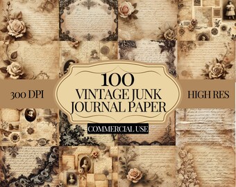 100 digitale Vintage Junk Journal Basic Scrapbooking Bundel, Journaling Ephemera, Versieringen, Vintage Ephemera, Afdrukbare Download