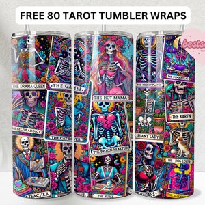 Sarcastic Tarot Cards Tumbler Wrap, Sweary Witchy Skeleton 20oz Skinny Straight Tumbler Wrap Sublimation Design, Funny Tumbler PNG Download