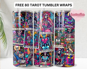 Sarcastic Tarot Cards Tumbler Wrap, Sweary Witchy Skeleton 20oz Skinny Straight Tumbler Wrap Sublimation Design, Funny Tumbler PNG Download