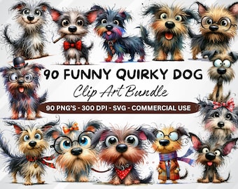 90 dog clipart bundle, funny quirky dog clipart, crazy dog png, quirky dog clipart png bundle, Whimsical Dogs Sublimation clip art, puppy
