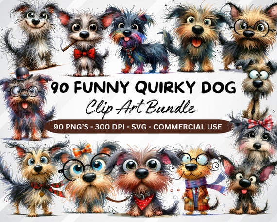 90 dog clipart bundle, funny quirky dog clipart, crazy dog png, quirky dog clipart png bundle, Whimsical Dogs Sublimation clip art, puppy