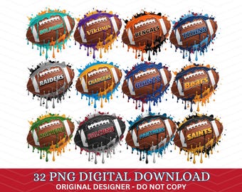 32 Football watercolor png Bundle, Football Team png, Mascot Png, Football PNG, Game Day Football Clipart, Football Animal, Football posters