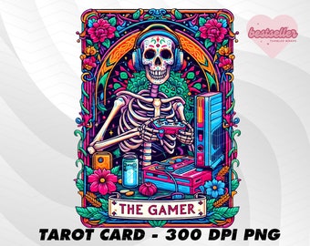 The Gamer Tarot Card, Funny Tarot Card PNG, Tarot cards funny PNG, tarot cards png, Skeleton Skull Sublimation Design, Tarot PNG Download