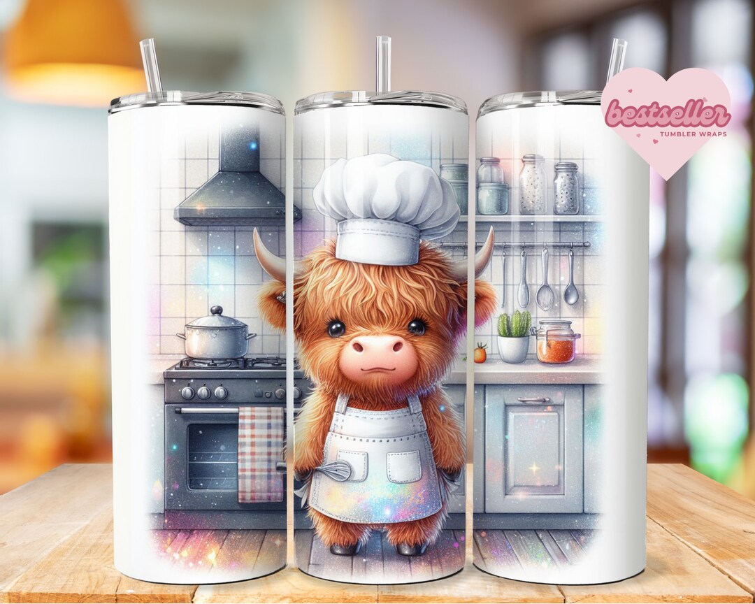 Highland Cow Chef PNG, Kitchen Theme Sublimation Design for 20oz Skinny ...