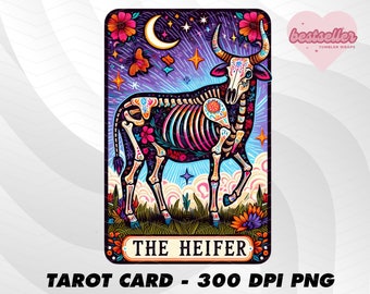 The Heifer Tarot Card, Funny Tarot Card PNG, Tarot cards funny PNG, tarot cards png, Skeleton Skull Sublimation Design, Tarot PNG Download