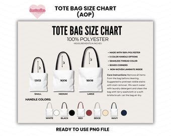 AOP Tote Bag Size Chart Mockup, All Over Print Bags Mockup, Tote Bag Mockup, Tote Bag Sizing Table, Tote Bag Sizing Chart