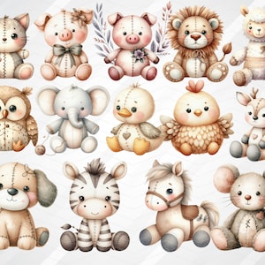 Cute Plush Animals Clipart, Vintage Stuffed Animals PNG Bundle, Nursery ...