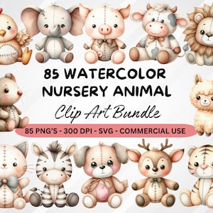 Cute Plush Animals Clipart, Vintage Stuffed Animals PNG Bundle, Nursery Animal Clip Art, Baby Shower Invitation, Scrapbooking, Digital PNG