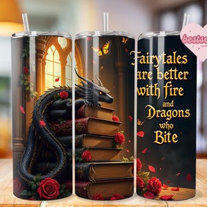 Romantasy Books Tumbler Wrap PNG, Dark Romance 20 Oz Skinny Sublimation Tumbler png, Gothic Fantasy Book Tumbler PNG Design Digital Download
