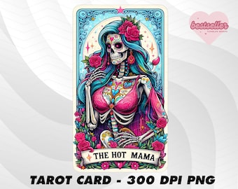 Hot Mama Tarot Karte, Lustige Tarot Karte PNG, Tarot Karten lustig PNG, Tarot Karten PNG, Skelett Schädel Sublimation Design, Tarot PNG Download