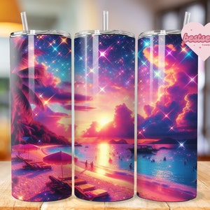 Tropical Beach Tumbler Wrap 20oz tumbler wrap Bundle Ocean tumbler wrap Sunset Sublimation Sea Design Seashell Digital Download