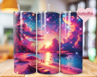 Tropical Beach Tumbler Wrap 20oz tumbler wrap Bundle Ocean tumbler wrap Sunset Sublimation Sea Design Seashell Digital Download