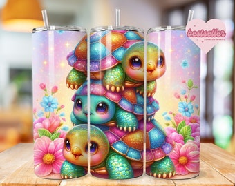 Cute Baby Turtle Tumbler Wrap, 20oz Sublimation Tumbler Design, Turtle Sublimation Design Png, Floral Turtle umbler Download, Turtle tumbler