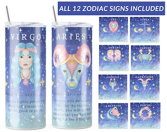 Zodiac Tumbler PNG, Hemelse Tumbler Bundel, Horoscoop Sublimatie Tumbler, Constellation Tumbler Wrap, Zodiac Tumbler Bundel