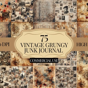 75 Digital Junk Journal Vintage Neutral Tones, Industrial Grunge, Scrapbook Printable Grungy Pages Instant Download, Printable Journal Paper
