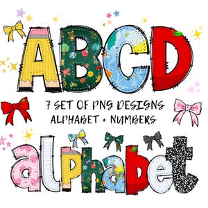 Preppy School Alphabet png Bundle, Teacher Doodle Font, Pencil Coquette Letters PNG, Teacher Doodle font png, School Alpha Pack png Bundle