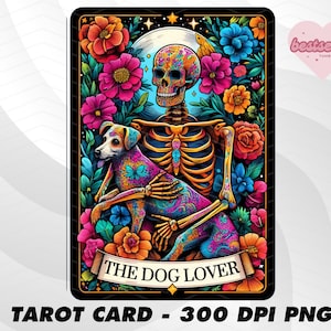 Amoureux des chiens, carte de tarot PNG, carte de tarot drôle PNG, cartes de tarot drôles PNG, cartes de tarot png, conception de sublimation de crâne squelette, téléchargement de tarot PNG