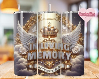 Memorial Tumbler Png Wrap, In loving Memory Tumbler,20oz Skinny Sublimation, Bestseller tumbler, Memorial PNG, clouds tumbler, heaven