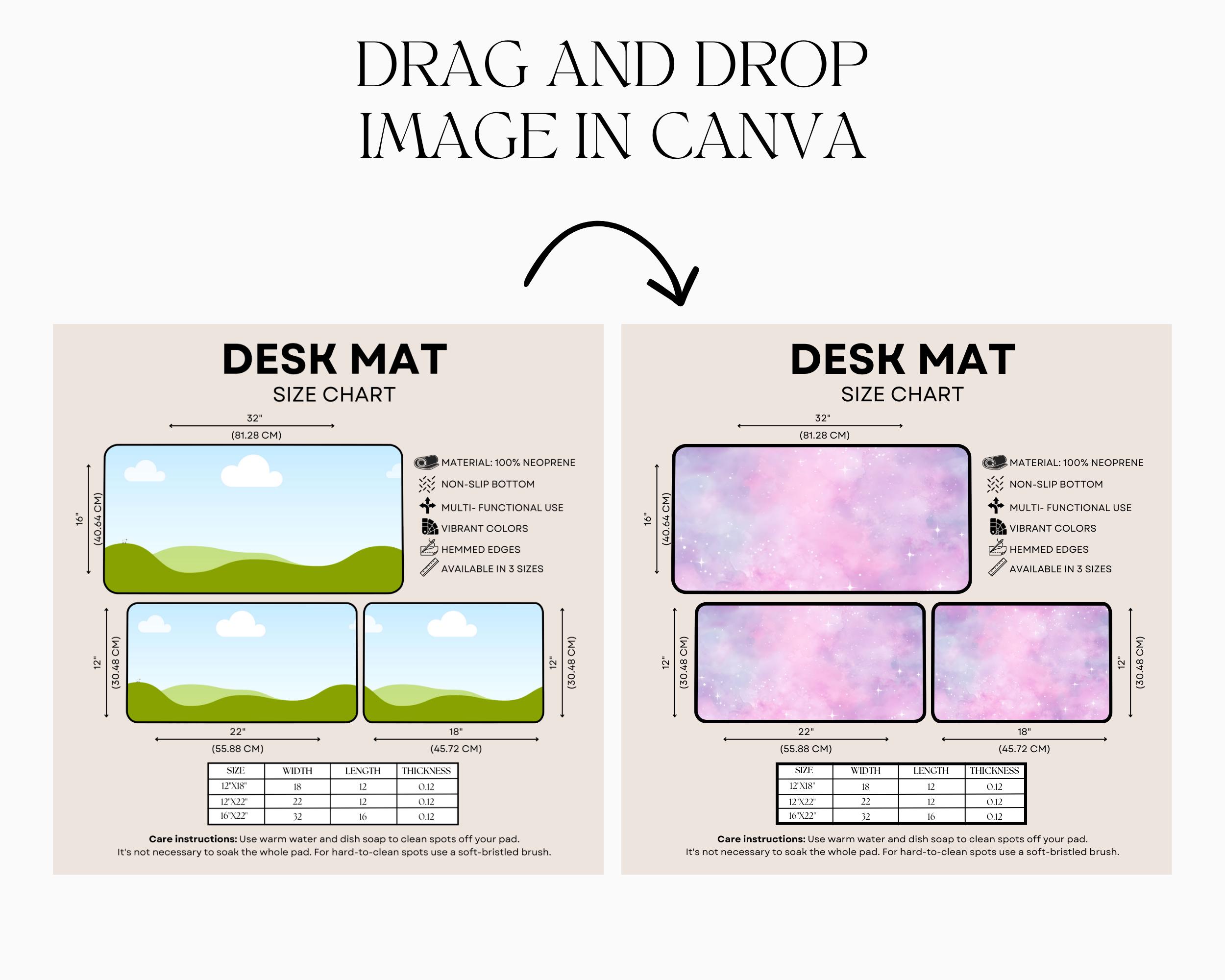 Desk Mat Size Chart – Editable Canva Template,| Drag & Drop Mockup ...