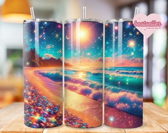 Tropical Beach Tumbler Wrap 20oz tumbler wrap Bundle Ocean tumbler wrap Sunset Sublimation Sea Design Seashell Digital Download
