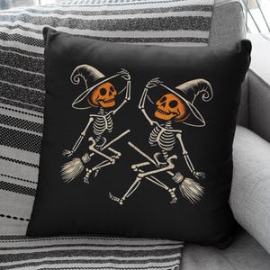 Skeleton Witch Halloween Pillow - Spooky Decorative Throw Pillow, Skeleton Witch Cushion, Gothic Home Decor, Halloween Party Accent