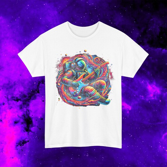 Psychedelic Space Astronaut T-shirt - Cosmic Guitar Tee