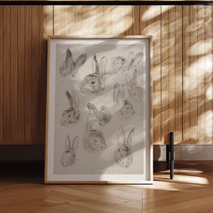 Antik Häschen Skizze Poster | Waldtier Zeichnung Wandkunst | Kinderbuch Illustration, Poster Druck für Kinder, Kinderzimmer Wandbild