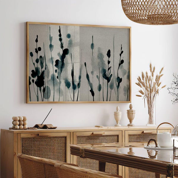 Blue Abstract Botanical Poster | Fern Leaves Print | Cyan Leaf Silhouette Room Decor | Botany Inspired Wall Art | Wildflower Artwork A230