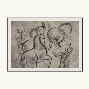 Antique Neutral Horse Study Poster | Charcoal Etching Sketch Wall Art | Printable Equestrian Drawing | Equine Home Decor Print