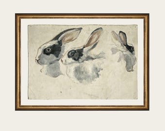 19th Century Rabbit Drawing Poster | Nursery Sketch Wall Art | Woodland Forest Animal Painting Print |  Wild Hare Farmyard Artwork Gift A819